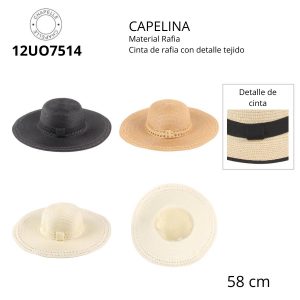 12UO7514 CAPELINA RAFIA CON DETALLE TEJIDO