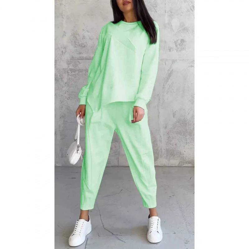 Conjunto casual de sudadera con bajo irregular y pantalón largo - Imagen 8