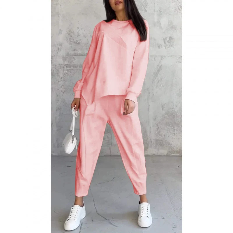 Conjunto casual de sudadera con bajo irregular y pantalón largo - Imagen 9