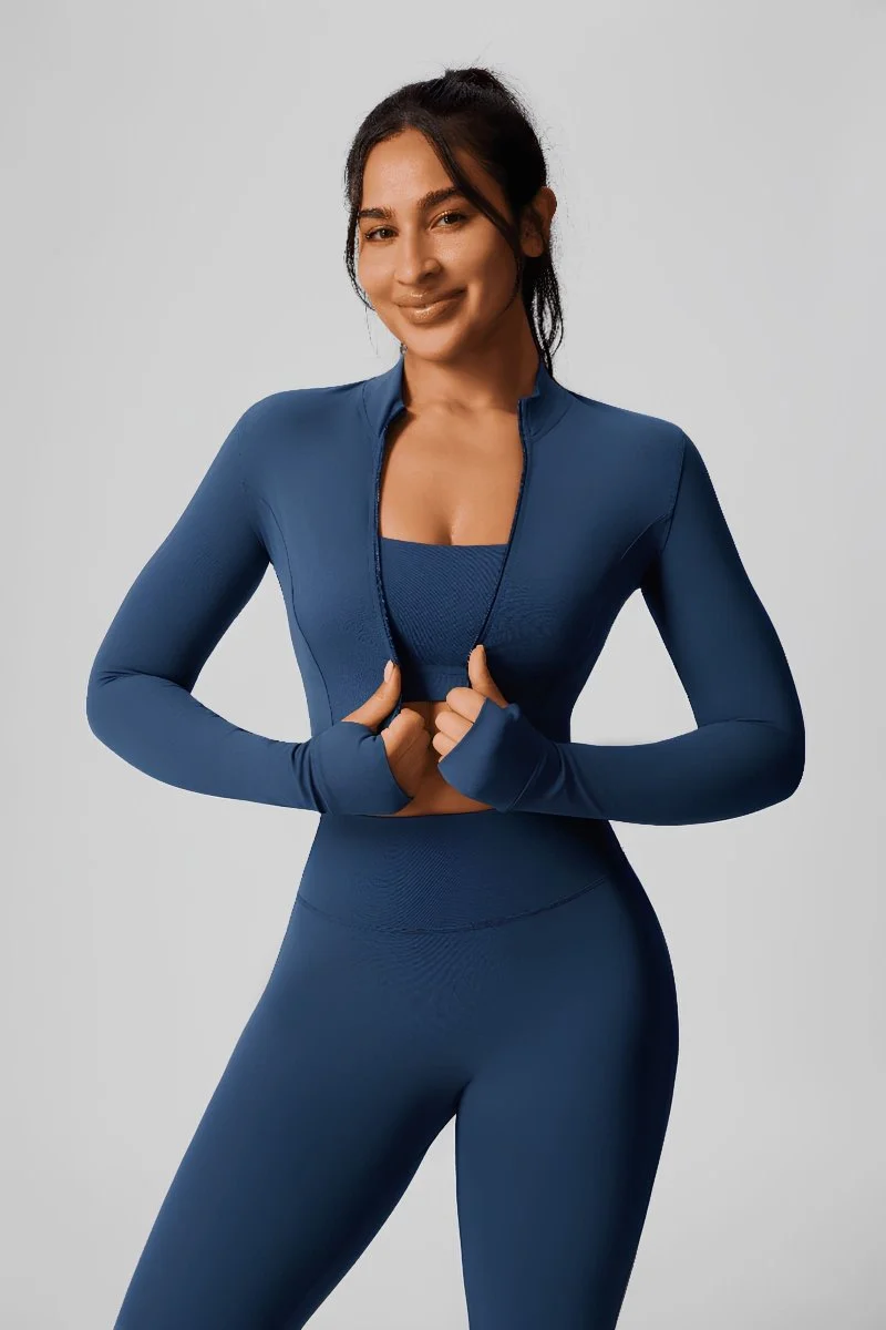 Zip Thumbhole Crop Yoga Jacket - Imagen 2