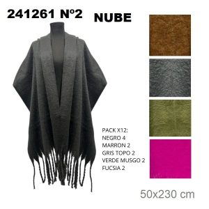 241261 Nº2 PASHMINA NUBE LISA NEGRO GRIS MARRON VERDE FUCSIA