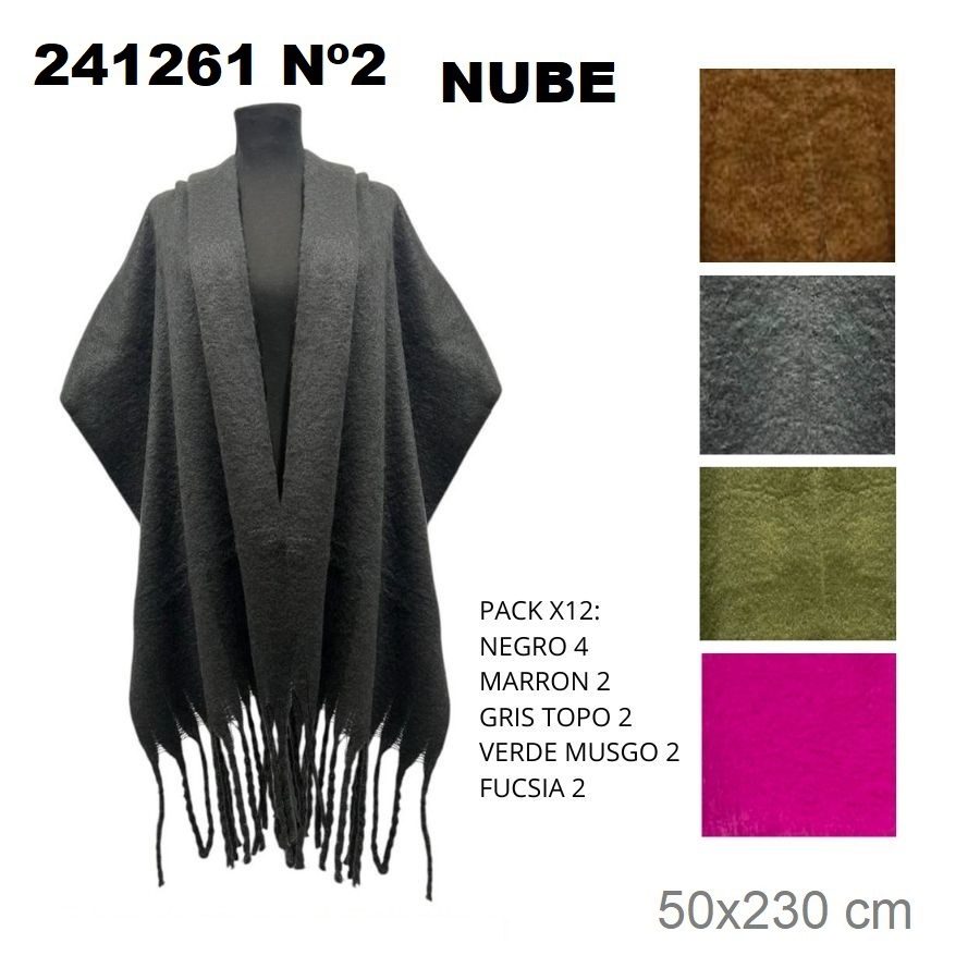 241261 Nº2 PASHMINA NUBE LISA NEGRO GRIS MARRON VERDE FUCSIA - Imagen 2