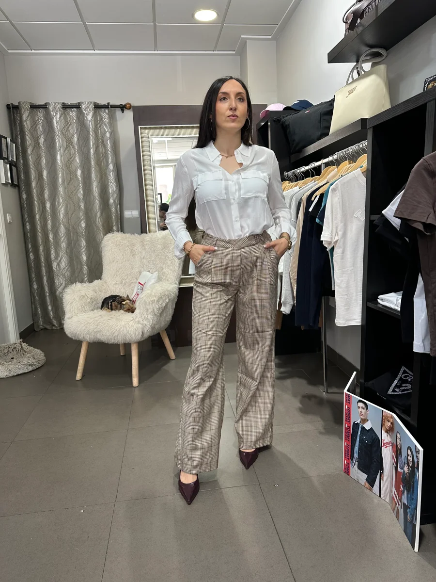 Pantalón Tiffosi traje cuadros burdeos - Imagen 7