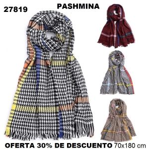 27819 Ruana estampada desflecada 70×180 cm