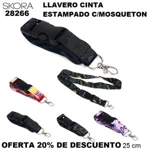 28266 Llavero cinta estampado con mosqueton ancho 2.5 cm