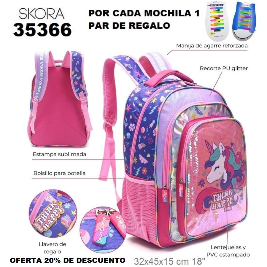 35366 Mochila Think Happy Glitter unicornio combinada