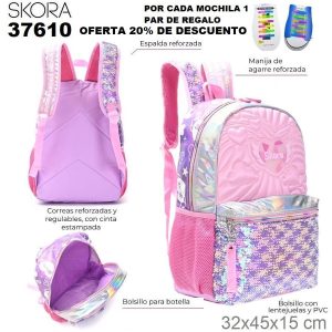 37610 Mochila Alma matelasse rosa con llavero