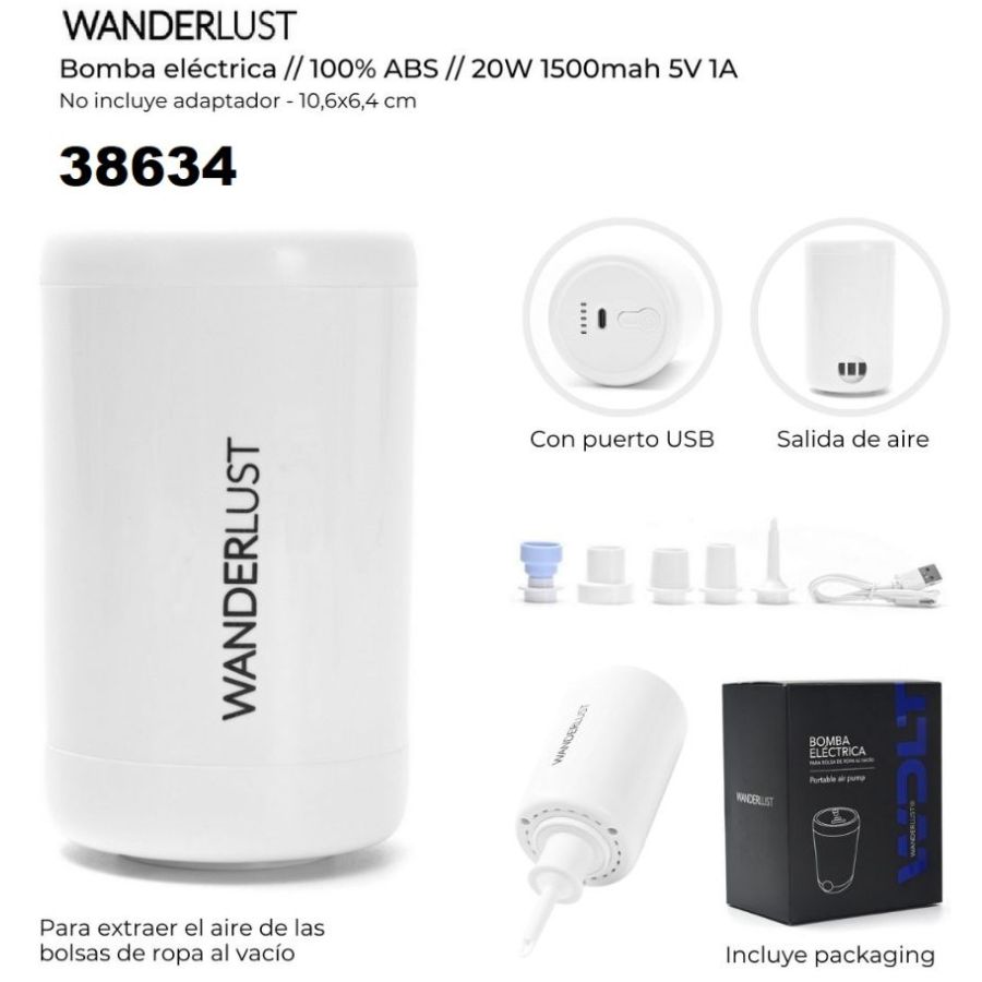 38634 Bomba Electrica para Bolsas al Vacío con puerto USB sin adaptador 20W