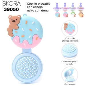 39050 Cepillo plegable con espejo osito con dona