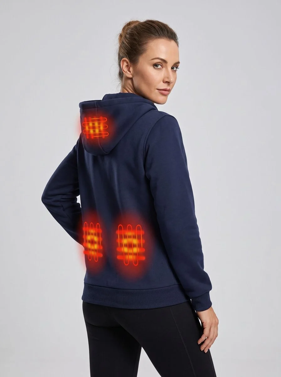 Women's Navy Blue Zip Heated Hoodie - Imagen 4