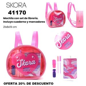 41170 Mochila con Set librería incluye cuaderno Corazon Skora Fucsia