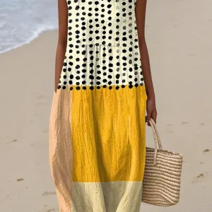 Vestido Midi Colorblock de Lunares - Lwah