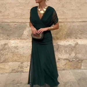 Elegante vestido largo de fiesta con cuello en V - Louise