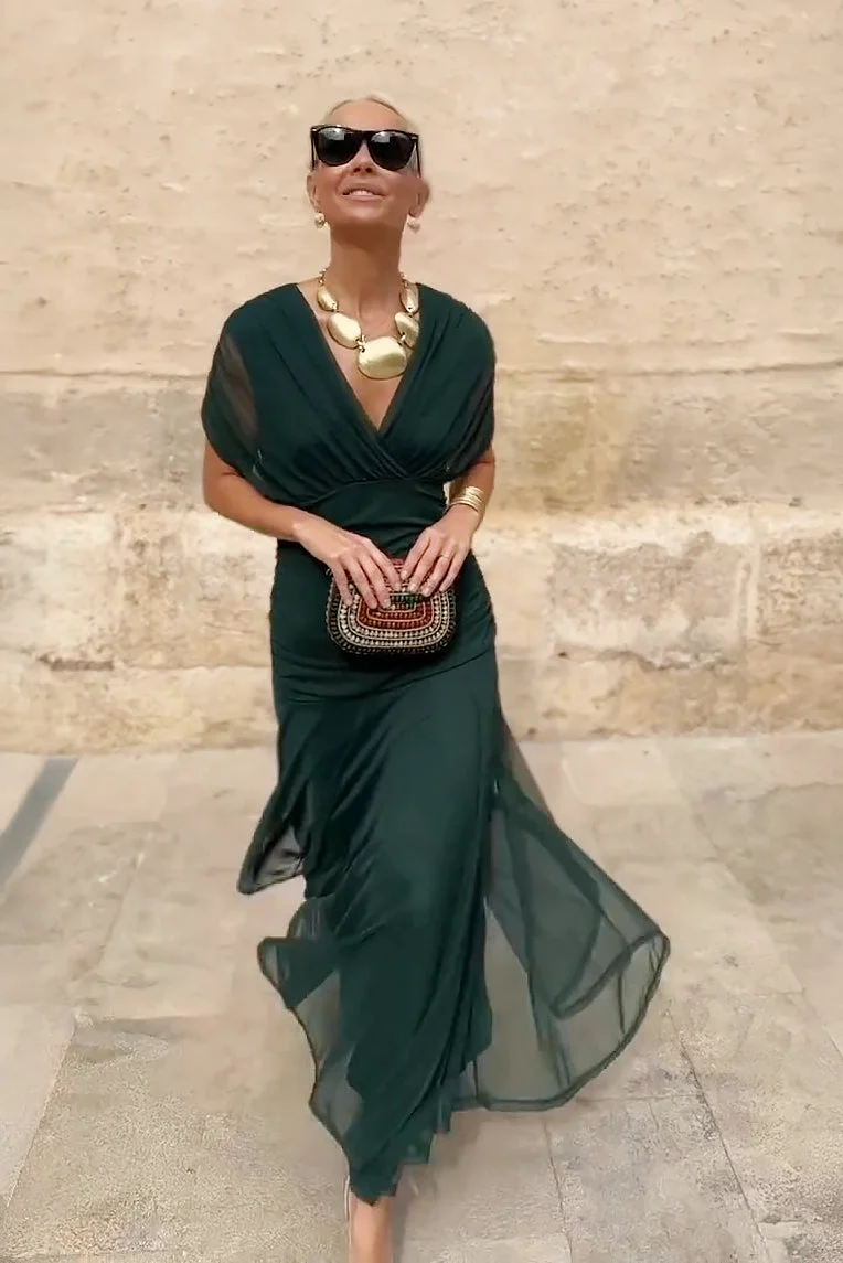 Elegante vestido largo de fiesta con cuello en V - Louise - Imagen 7