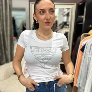 Camiseta Guess blanca logo brillo
