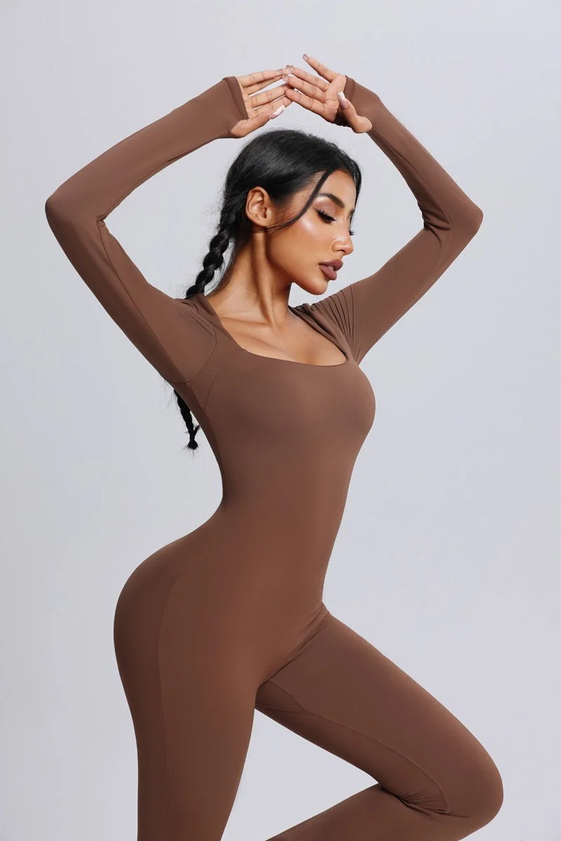 Square Neck Flared Yoga Jumpsuit - Imagen 9