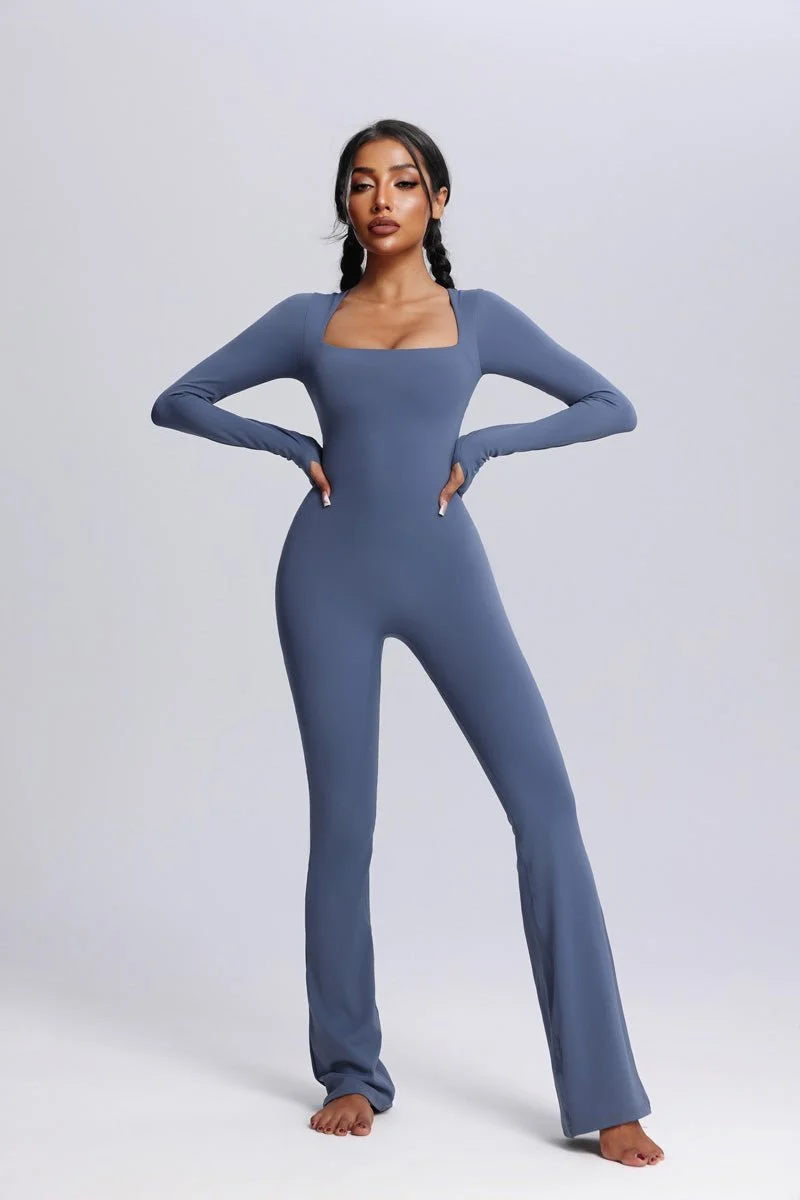 Square Neck Flared Yoga Jumpsuit - Imagen 4