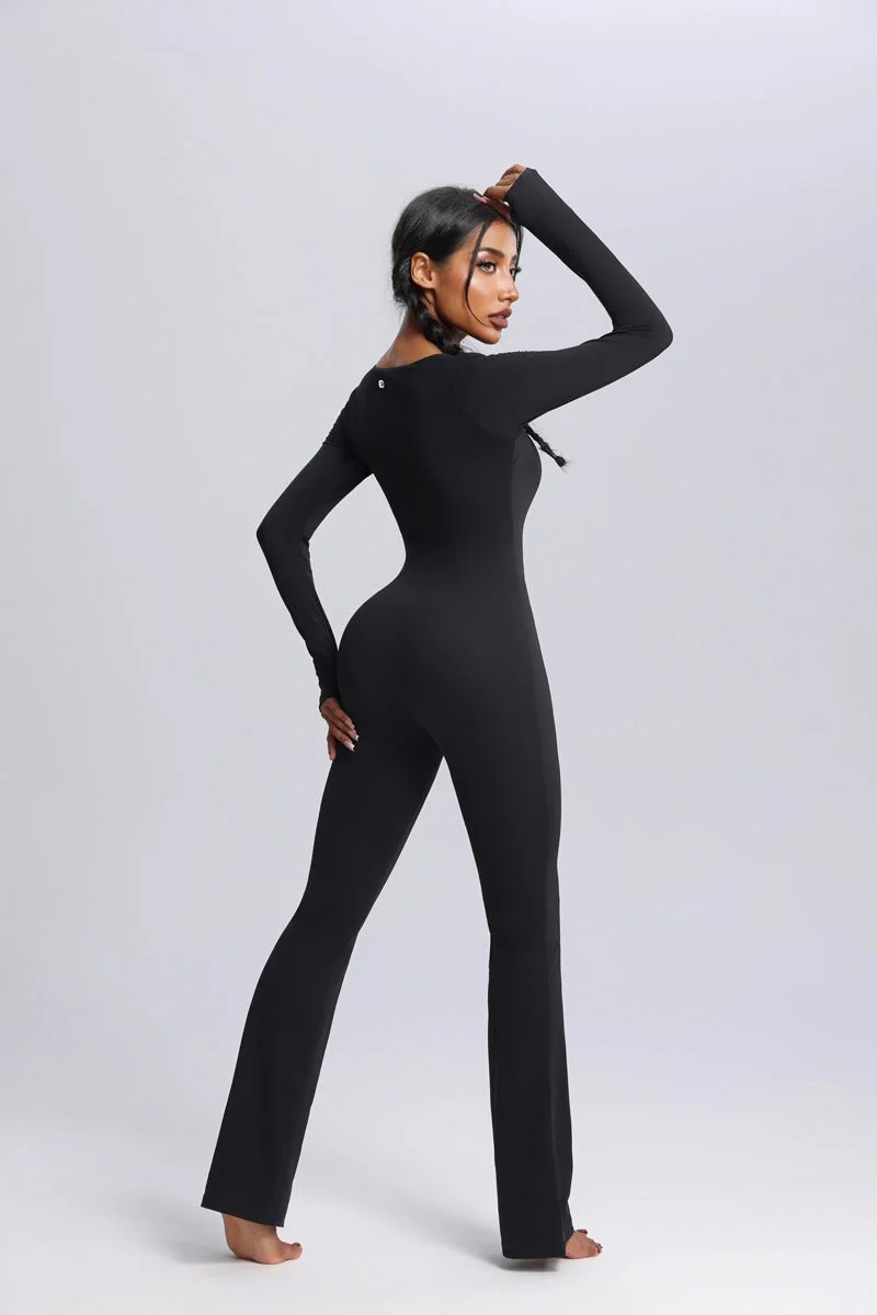 Square Neck Flared Yoga Jumpsuit - Imagen 7
