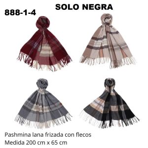 888-1-4 PASHMINA LANA FRIZADA CON FLECOS