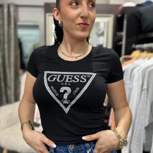 Camiseta Guess negra logo brillo