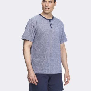Pijama corto de hombre punto VERANO con tapeta botones estampado hélices pequeñas