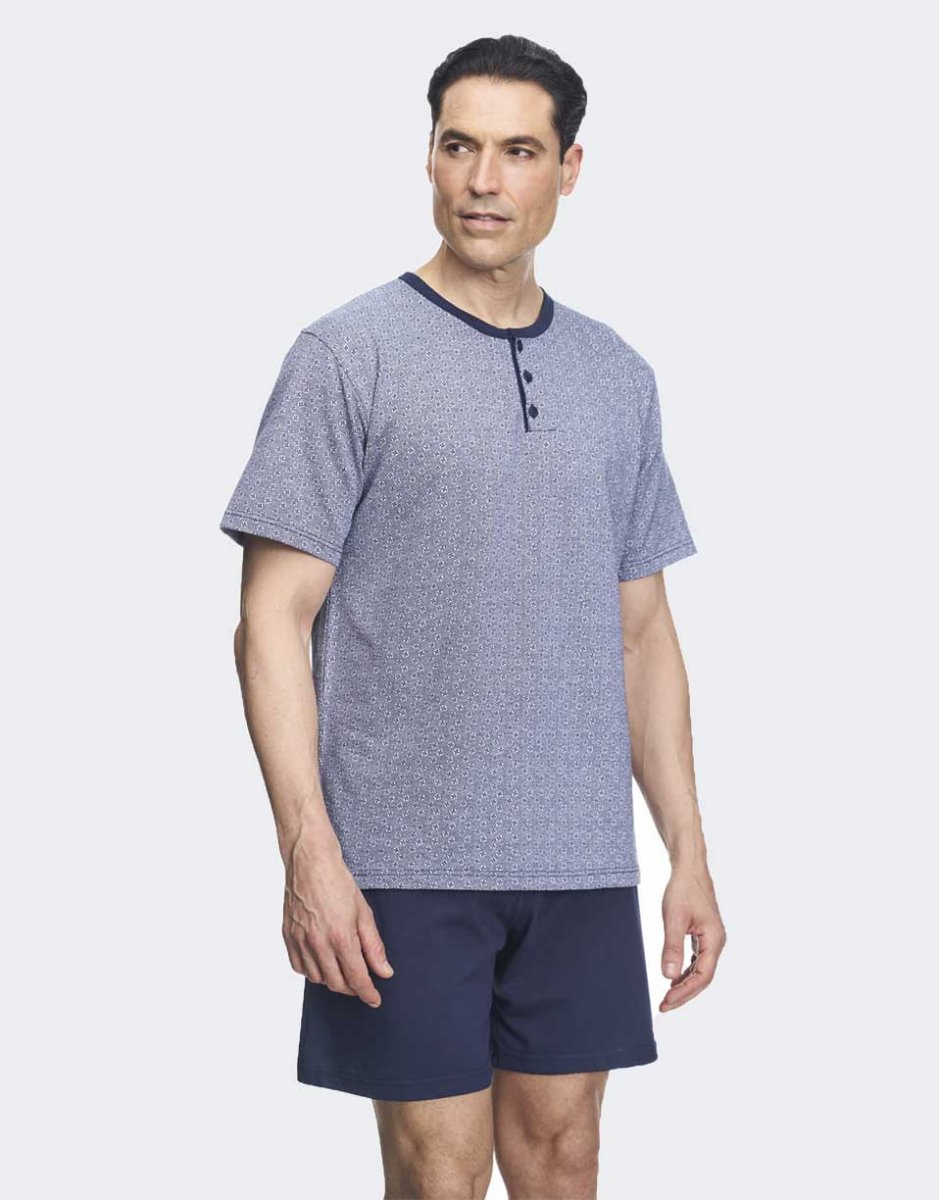 Pijama corto de hombre punto VERANO con tapeta botones estampado hélices pequeñas - Imagen 2