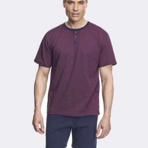 Pijama corto de hombre punto VERANO con tapeta botones con pequeños círculos rojos