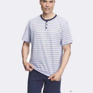 Pijama hombre corto punto VERANO con tapeta botones camiseta con líneas a colores