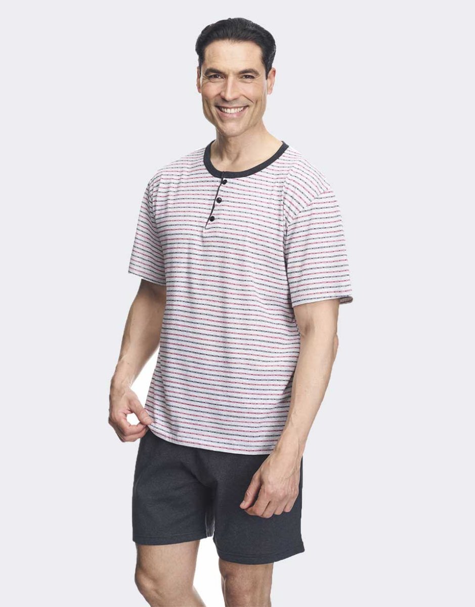 Pijama hombre corto punto VERANO con tapeta botones camiseta con líneas a colores - Imagen 3
