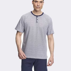 Pijama corto hombre de punto VERANO con tapeta botones camiseta a rombos