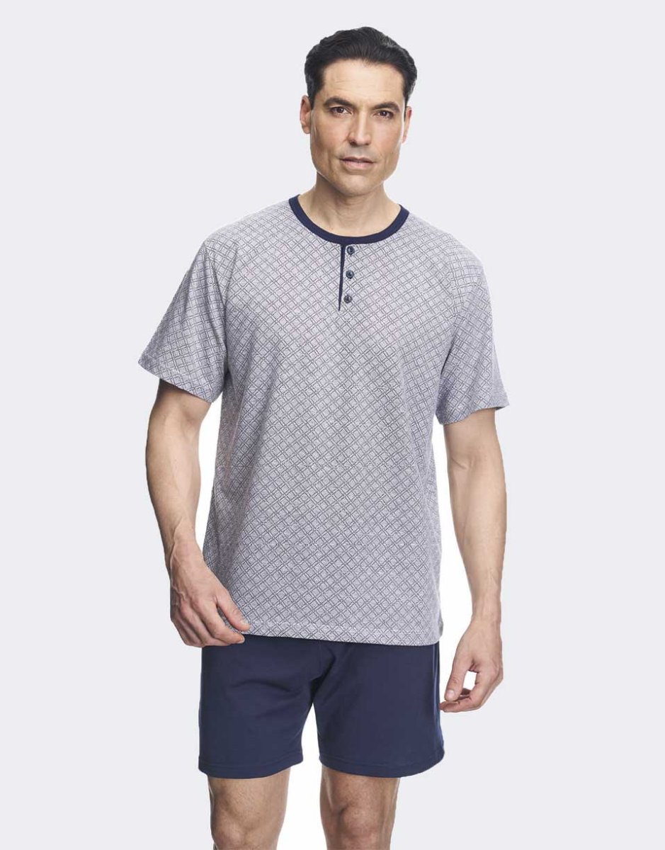 Pijama corto hombre de punto VERANO con tapeta botones camiseta a rombos
