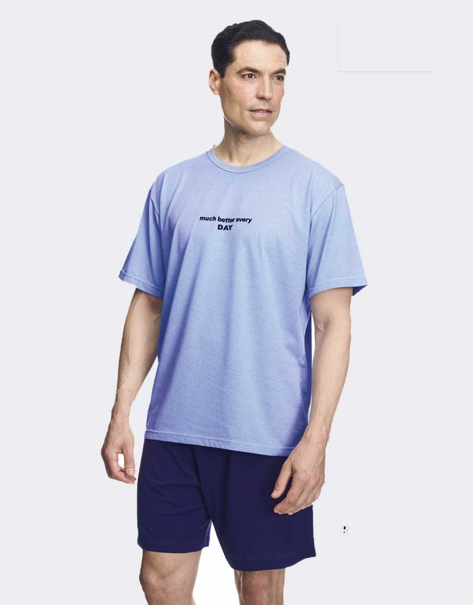 Pijama de hombre punto CORTO liso con frase ‘much better every day’ - Imagen 2