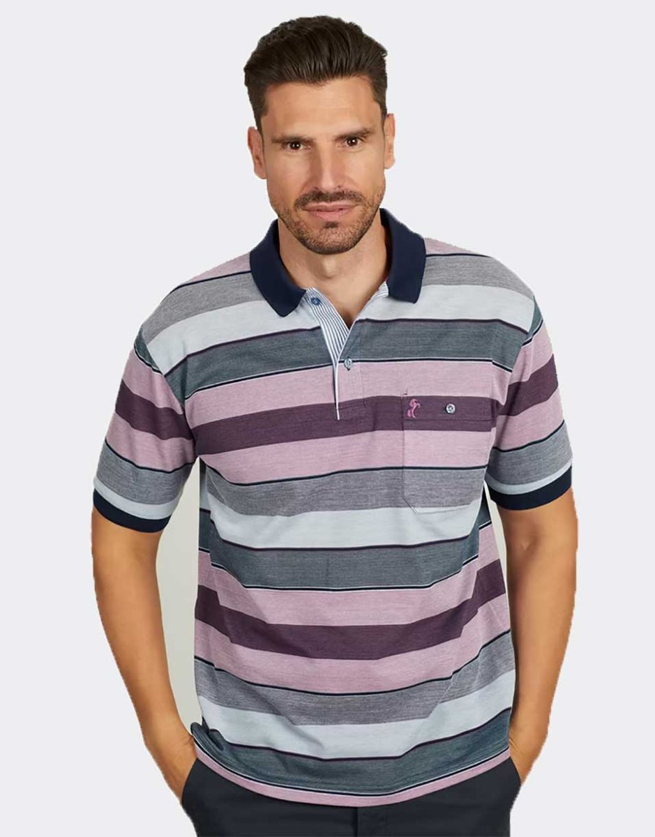 Polo con bolsillos de hombre punto piqué manga corta con franjas varios colores - Imagen 3