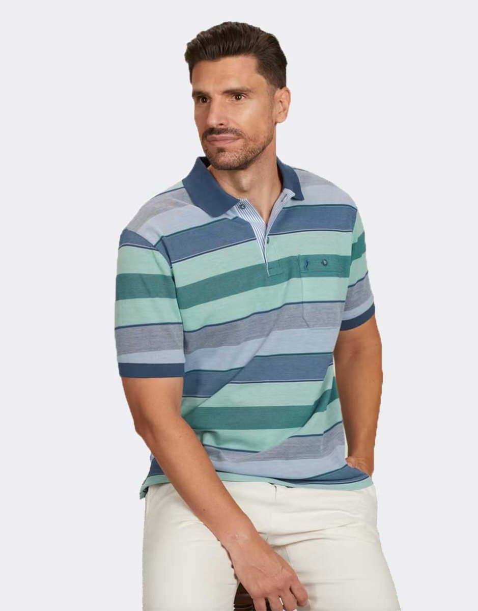 Polo con bolsillos de hombre punto piqué manga corta con franjas varios colores - Imagen 2
