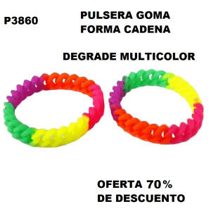 P3860 PULSERA GOMA CADENA FINA MULTICOLOR