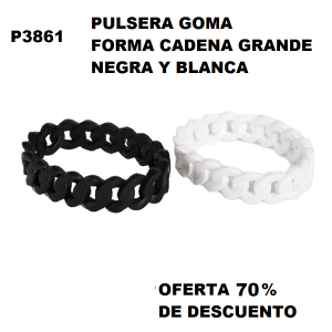 P3861 PULSERA GOMA CADENA ANCHA BLANCO Y NEGRO