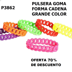 P3862 PULSERA GOMA CADENA ANCHA COLOR