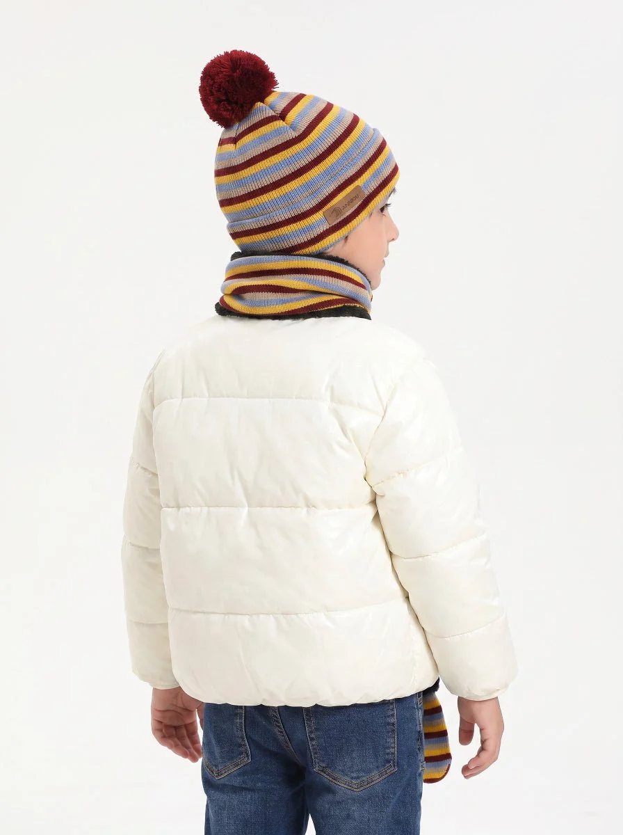 Kids Striped Knit Hat Scarf Mittens Set - Imagen 5
