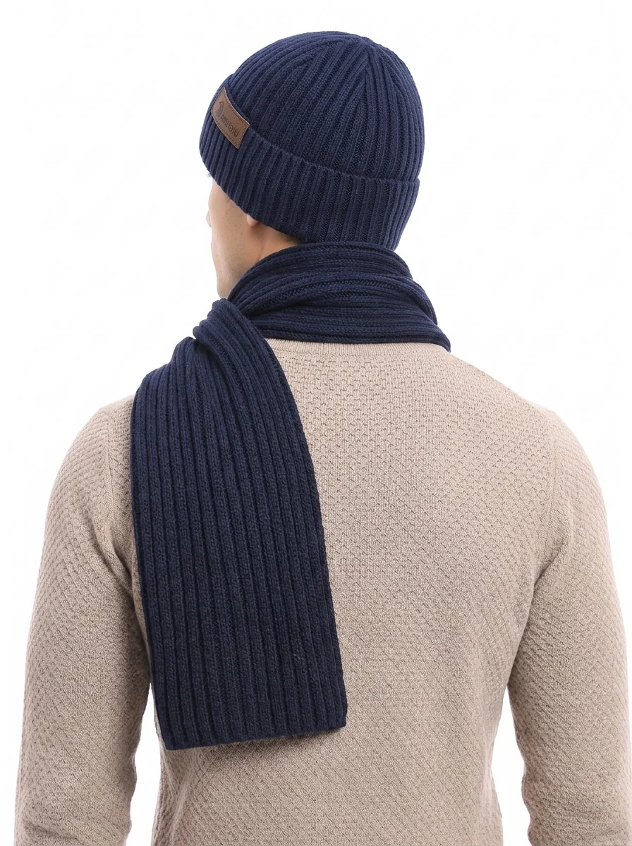 Men’s Knitted Hat Scarf Gloves Set - Imagen 4