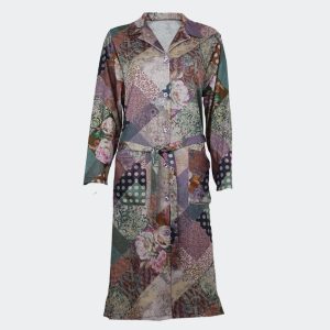 Bata-vestido mujer punto fino estampado rosados, beiges, verdes… con flores, círculos, rombos,…