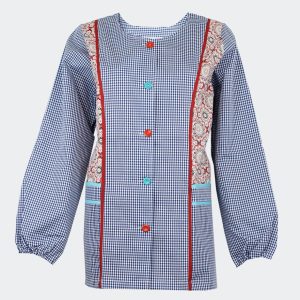 Bata CORTA mujer tela manga larga cuadros vichy con costadillo estampado ‘mandalas’