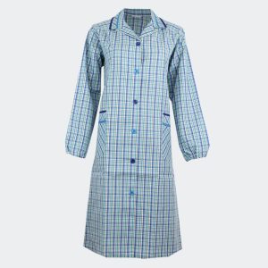 Bata mujer manga larga tela con cuello, bolsillos en cuadros verde agua, azul,amarillo