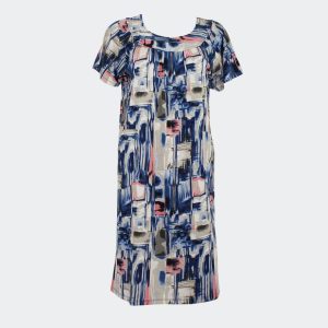 Bata vestido mujer punto MANGA CORTA con bolsillos estampado abstracto
