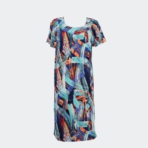 Bata vestido mujer punto MANGA CORTA con bolsillos estampado pinceladas abstractas