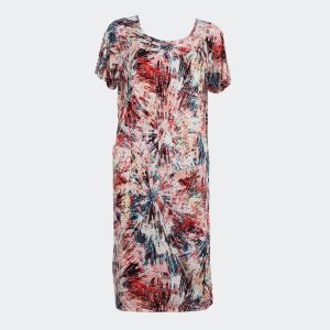 Bata vestido mujer punto MANGA CORTA con bolsillos estampado ‘fuegos artificiales’ rojo