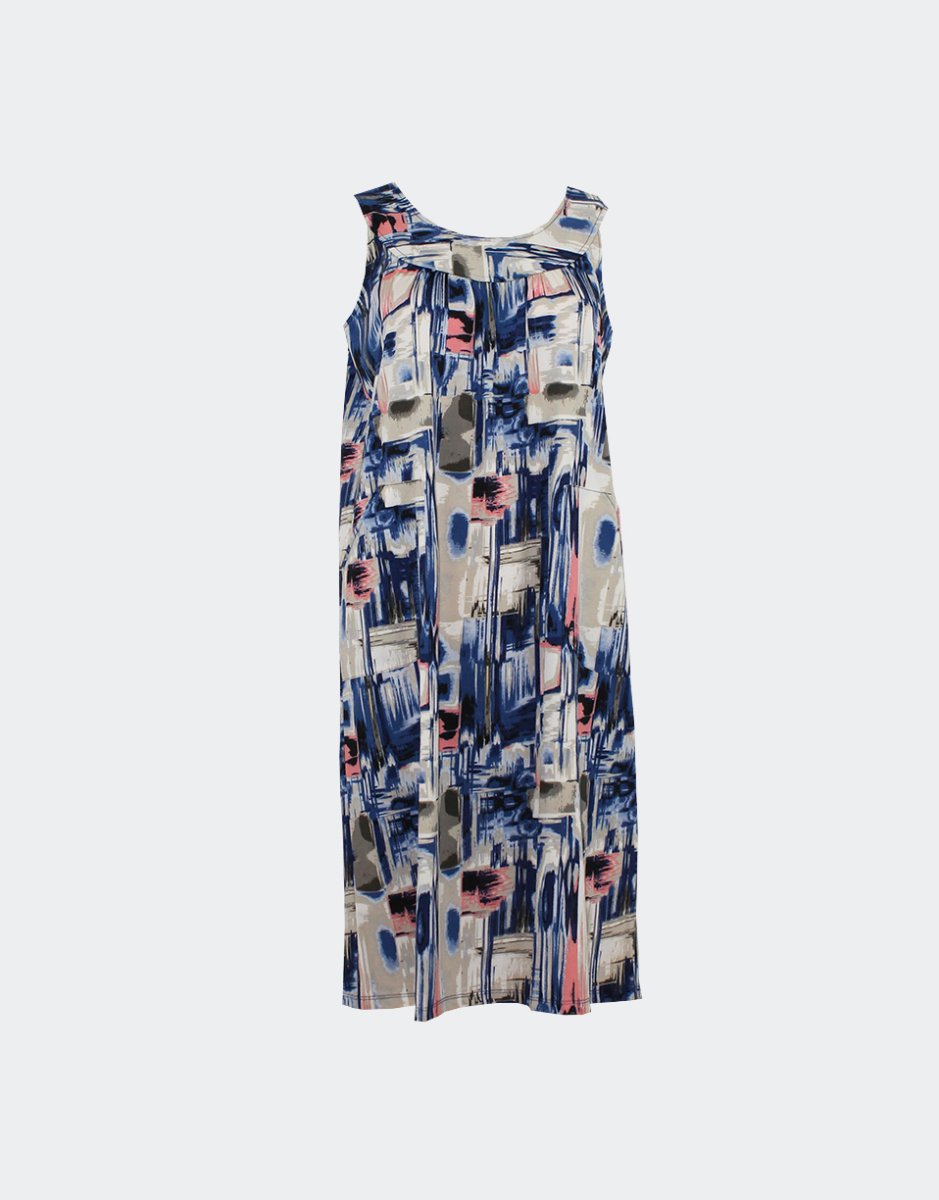 Bata vestido mujer punto SIN MANGAS con bolsillos estampado abstracto - Imagen 2