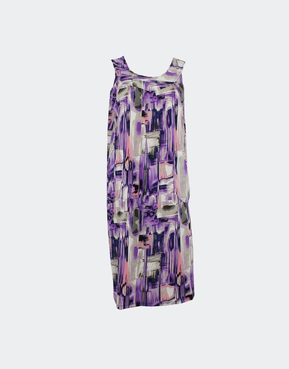 Bata vestido mujer punto SIN MANGAS con bolsillos estampado abstracto - Imagen 3