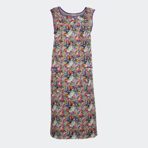 Bata vestido mujer tela SIN MANGAS detalle botones en canesú estampado abstracto colorines