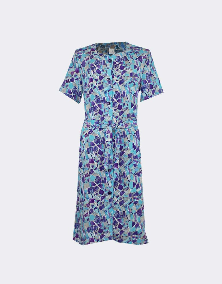 Bata vestido mujer tela bambula estampado formas geométricas abstractas - Imagen 3