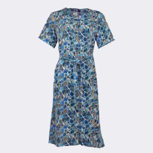 Bata vestido mujer tela bambula estampado formas geométricas abstractas